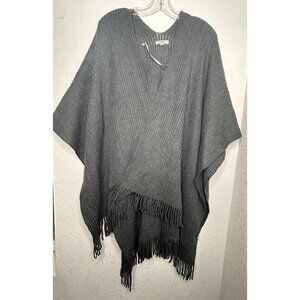 Loft Sweater Wrap Poncho Open Front Gray Knit Fringe One Size Lightweight Office